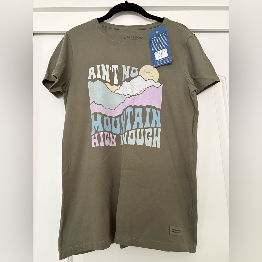 Life Is Good Olive Tee with Mountain Graphic
